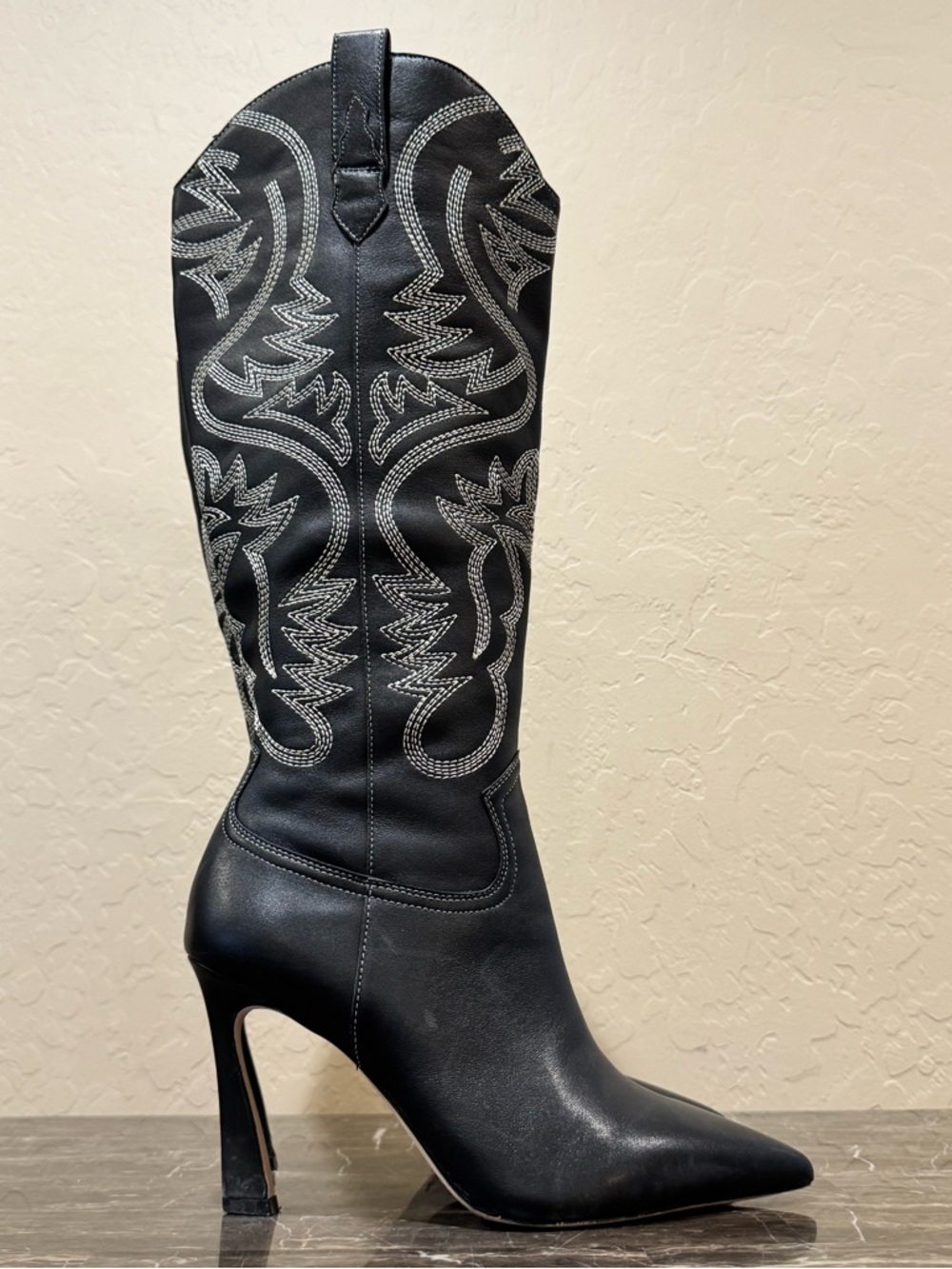 Antonio Melani Embroidered Leather Knee High Heeled Cowboy Boots - Picture 8 of 14